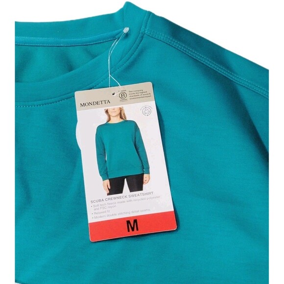 Mondetta Women's M Drop Shoulder Scuba Crewneck Relaxed Sweatshirt Stretch Teal - Picture 11 of 12